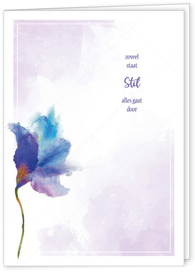 Uit onze collectie: rouwkaart Blauwe iris © - in staand, vierkant of liggend model - tekst en lettertypes zijn voorbeelden.