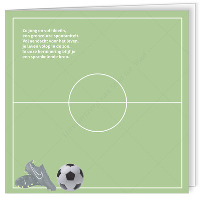 uit onze collectie: rouwkaart Voetbalveld © - voor kinderen - tekst en lettertype zijn voorbeelden