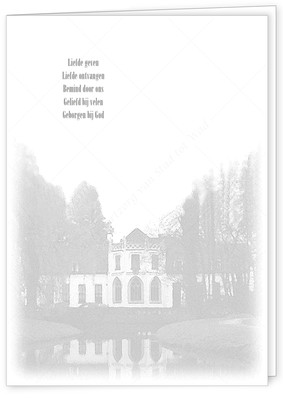 Uit onze collectie: rouwkaart Landgoed Ekenstein © (Appingedam) - in staand of vierkant model - tekst en lettertypes zijn voorbeelden.