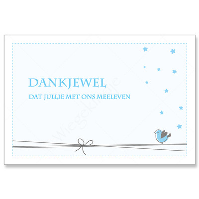 Uit onze collectie Wiegekindje©: bedankkaartje Sterretje in de kleur blauw - ook in beige, geel, groen, lila en roze - teksten en lettertype zijn voorbeelden