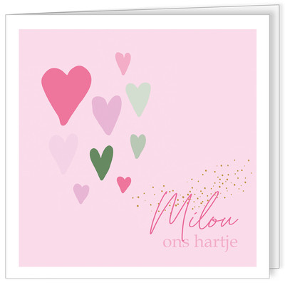 rouwkaart in roze met hartjes - uit onze collectie voor Jongeren en kinderen©